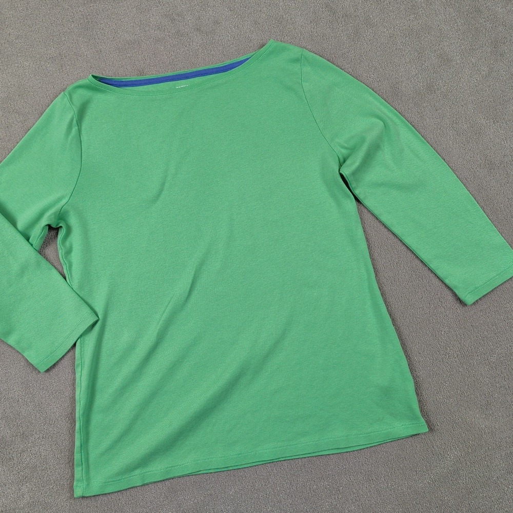 Talbots Petite Mp Green Pima Cotton Boat Neck 3/4 Sleeve Tee Top
